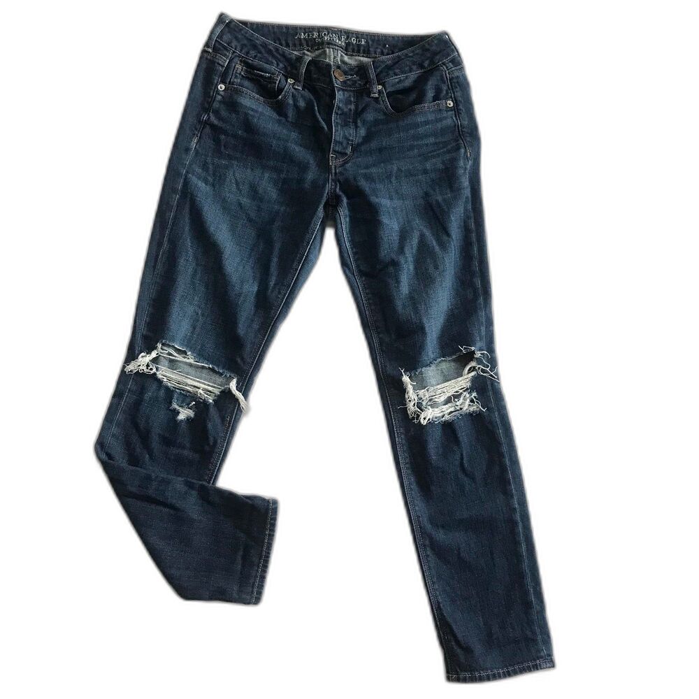 American Eagle Tomgirl Denim Jeans Women's Size 4 Distressed Button Fly Stretch